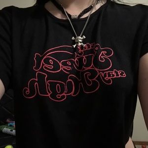 Black XL shirt with "stay sweet stay high" in red colored cursive font